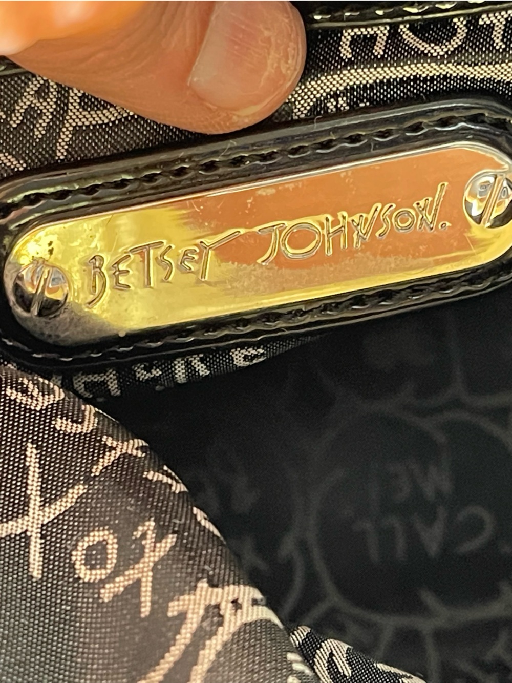 BetseyJohnson Studded Denim Barrel Bag with Patent Trim - Picture 13 of 16